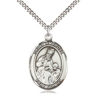 Pewter Saint Ambrose Medal Catholic Jewelry Engraved Catholic Saint Jewelry