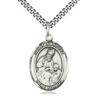 Pewter Saint Ambrose Medal Catholic Jewelry Engraved Catholic Saint Jewelry