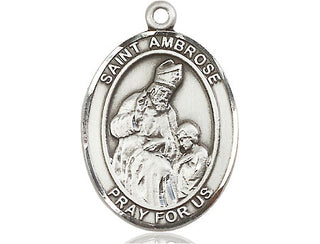 Sterling Silver Saint Ambrose Medal Catholic Jewelry Engraved Catholic Saint Jewelry