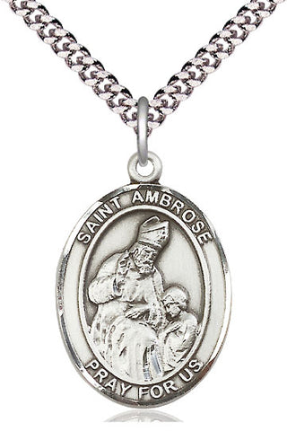 Sterling Silver Saint Ambrose Medal Catholic Jewelry Engraved Catholic Saint Jewelry