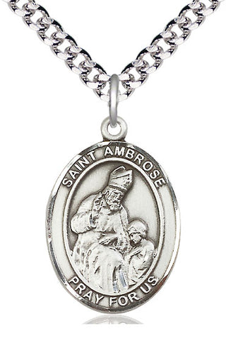 Sterling Silver Saint Ambrose Medal Catholic Jewelry Engraved Catholic Saint Jewelry