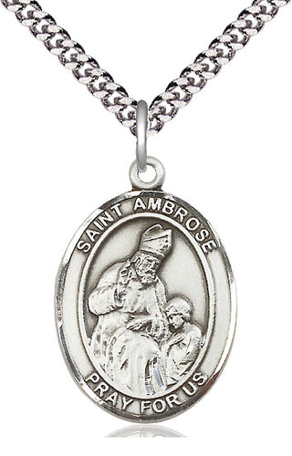Sterling Silver Saint Ambrose Medal Catholic Jewelry Engraved Catholic Saint Jewelry