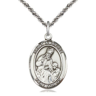 Sterling Silver Saint Ambrose Medal Catholic Jewelry Engraved Catholic Saint Jewelry