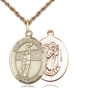 14kt Gold Filled Saint Christopher Volleyball Medal Catholic Jewelry