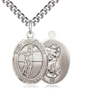 Pewter Saint Christopher Volleyball Medal Catholic Jewelry