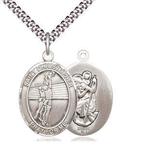 Sterling Silver Saint Christopher Volleyball Medal Catholic Jewelry