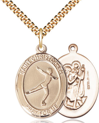 14kt Gold Filled Saint Christopher Figure Skating Medal Catholic Jewelry