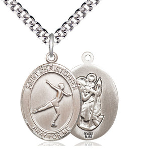 Pewter Saint Christopher Figure Skating Medal Catholic Jewelry