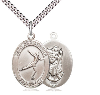 Sterling Silver Saint Christopher Figure Skating Medal Catholic Jewelry