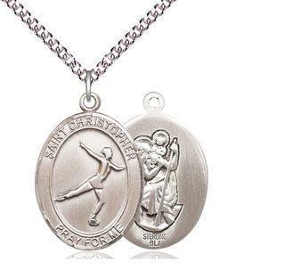Sterling Silver Saint Christopher Figure Skating Medal Catholic Jewelry