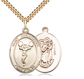 14kt Gold Filled Saint Christopher Cheerleading Medal Catholic Jewelry