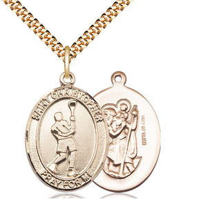 14kt Gold Filled Saint Christopher Lacrosse Medal Catholic Jewelry