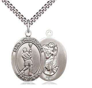 Sterling Silver Saint Christopher Lacrosse Medal Catholic Jewelry