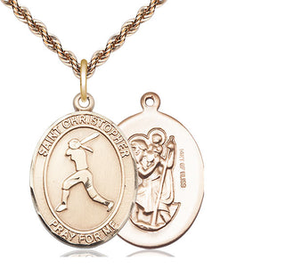 14kt Gold Filled Saint Christopher Softball Medal Catholic Jewelry