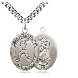 Pewter Saint Christopher Softball Medal Catholic Jewelry