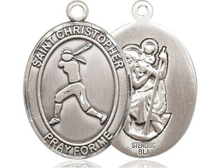 Sterling Silver Saint Christopher Softball Medal Catholic Jewelry