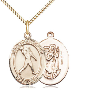 14kt Gold Filled Saint Christopher Football Medal Catholic Jewelry