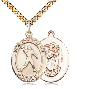 14kt Gold Filled Saint Christopher Football Medal Catholic Jewelry