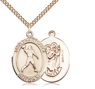14kt Gold Filled Saint Christopher Football Medal Catholic Jewelry