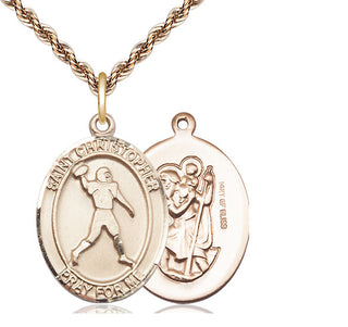 14kt Gold Filled Saint Christopher Football Medal Catholic Jewelry