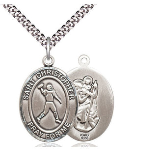 Pewter Saint Christopher Football Medal Catholic Jewelry