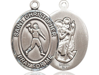 Sterling Silver Saint Christopher Football Medal Catholic Jewelry