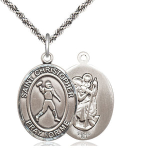 Sterling Silver Saint Christopher Football Medal Catholic Jewelry