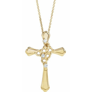 14K Yellow 6-Stone .08 CTW Natural Diamond Semi-Set Family Cross 16-18" Necklace