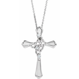 Sterling Silver 6-Stone .08 CTW Natural Diamond Semi-Set Family Cross 16-18" Necklace