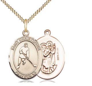 14kt Gold Filled Saint Christopher Ice Hockey Medal Catholic Jewelry