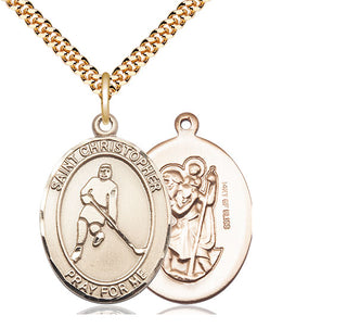 14kt Gold Filled Saint Christopher Ice Hockey Medal Catholic Jewelry