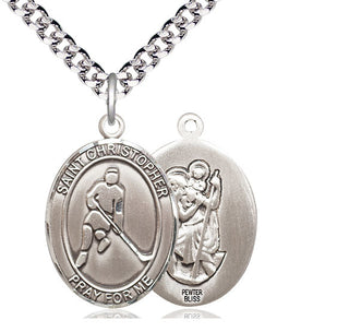 Pewter Saint Christopher Ice Hockey Medal Catholic Jewelry