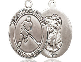 Sterling Silver Saint Christopher Ice Hockey Medal Catholic Jewelry