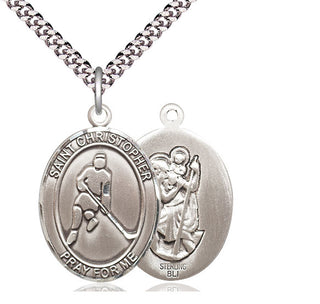 Sterling Silver Saint Christopher Ice Hockey Medal Catholic Jewelry