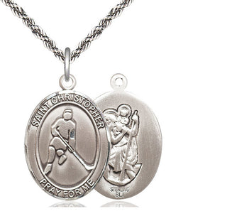 Sterling Silver Saint Christopher Ice Hockey Medal Catholic Jewelry