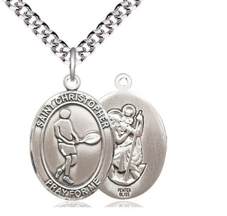 Pewter Saint Christopher Tennis Medal Catholic Jewelry