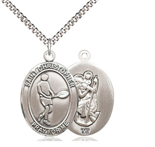 Pewter Saint Christopher Tennis Medal Catholic Jewelry