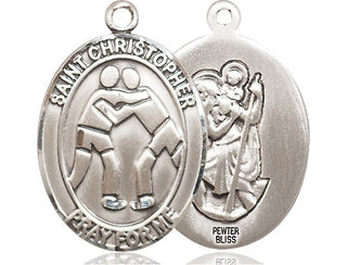 Pewter Saint Christopher Wrestling Medal