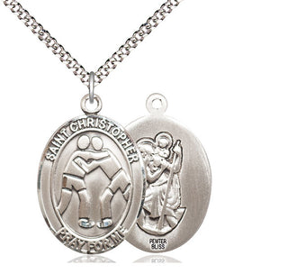 Pewter Saint Christopher Wrestling Medal Catholic Jewelry