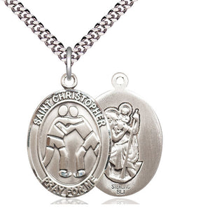 Sterling Silver Saint Christopher Wrestling Medal Catholic Jewelry
