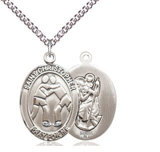 Sterling Silver Saint Christopher Wrestling Medal Catholic Jewelry