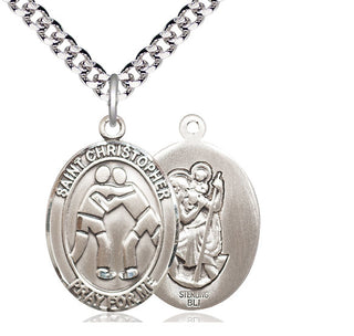 Sterling Silver Saint Christopher Wrestling Medal Catholic Jewelry
