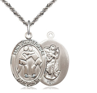 Sterling Silver Saint Christopher Wrestling Medal Catholic Jewelry