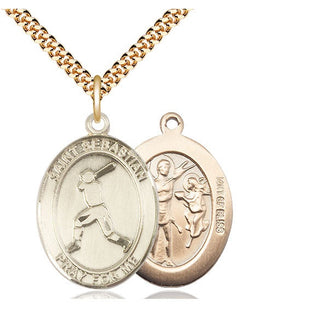 14kt Gold Filled Saint Sebastian Baseball Medal Catholic Jewelry