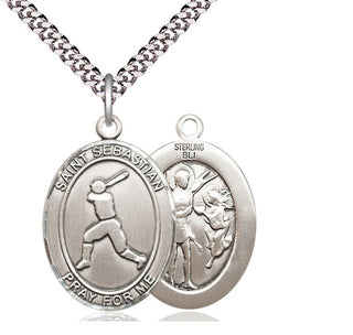 Sterling Silver Saint Sebastian Baseball Medal Catholic Jewelry