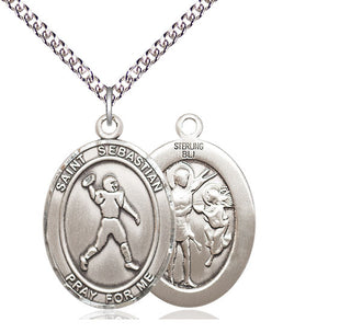 Sterling Silver Saint Sebastian Football Medal Catholic Jewelry