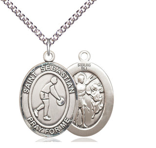 Sterling Silver Saint Sebastian Basketball Medal Catholic Jewelry