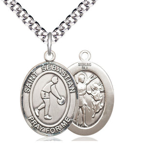 Sterling Silver Saint Sebastian Basketball Medal Catholic Jewelry
