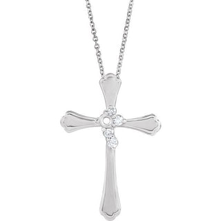 Sterling Silver 1-Stone 1/8 CTW Natural Diamond Semi-Set Family Cross 16-18" Necklace