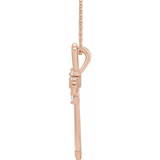 14K Rose 1-Stone 1/8 CTW Natural Diamond Semi-Set Family Cross 16-18" Necklace